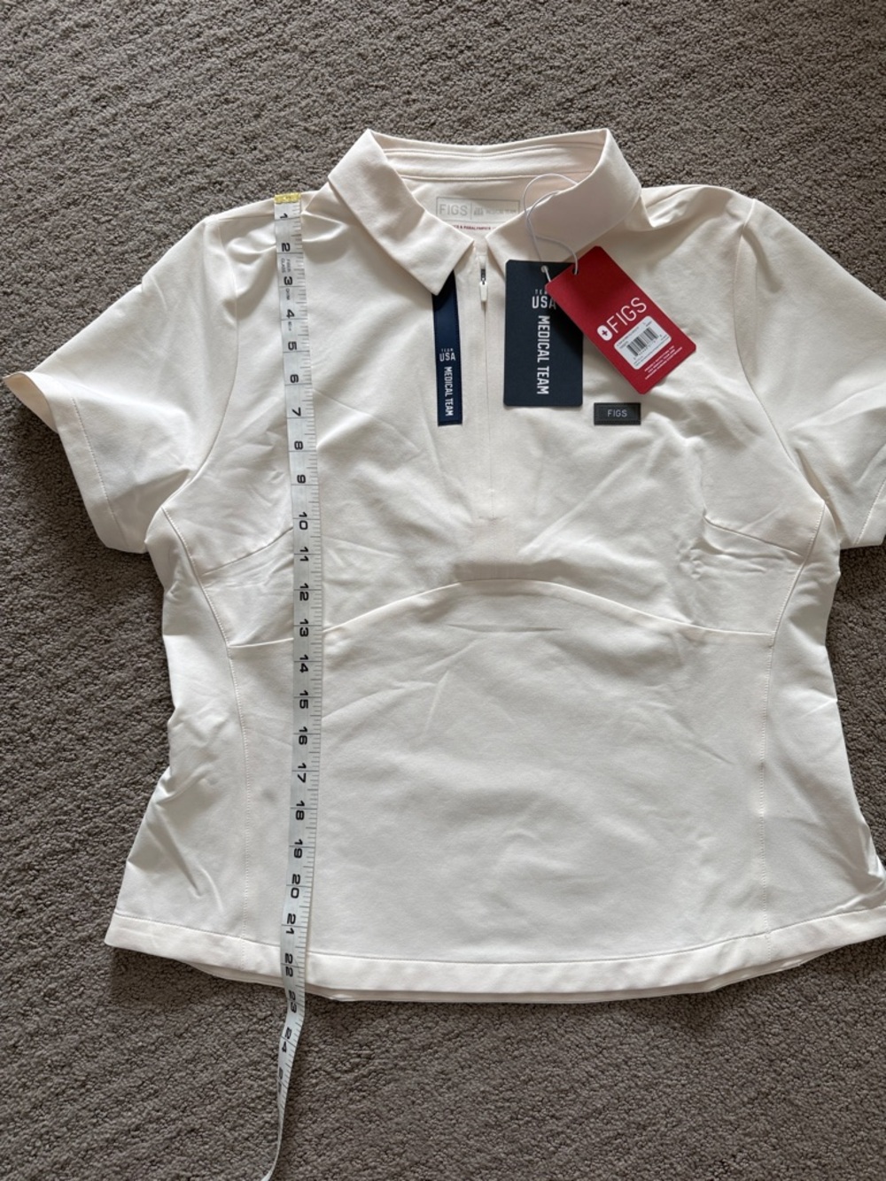 FIGS Off-White Zip Polo Shirt